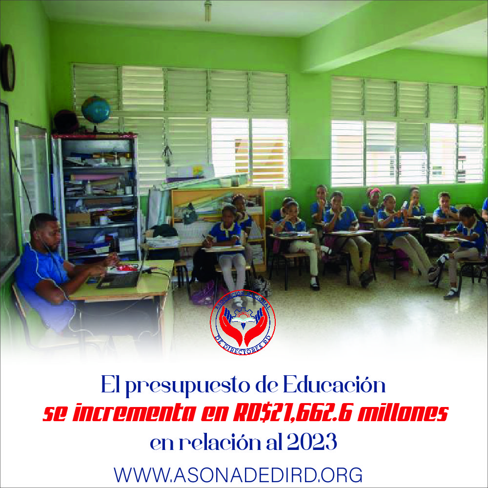 El presupuesto de Educación se incrementa en RD$21,662.6 millones en relación al 2023